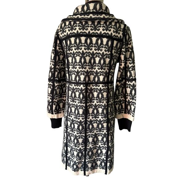 Heather B Jacquard Wool Blend Coat size M Snap Front Cream Gray - Picture 2 of 10